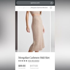 Quince cashmere midi skirt in color oatmeal